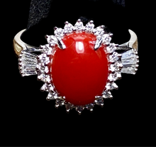 Vintage, Sardinian, Ox Blood Red Coral and .31 ct VVS Diamond Ring 18k size 5.5
