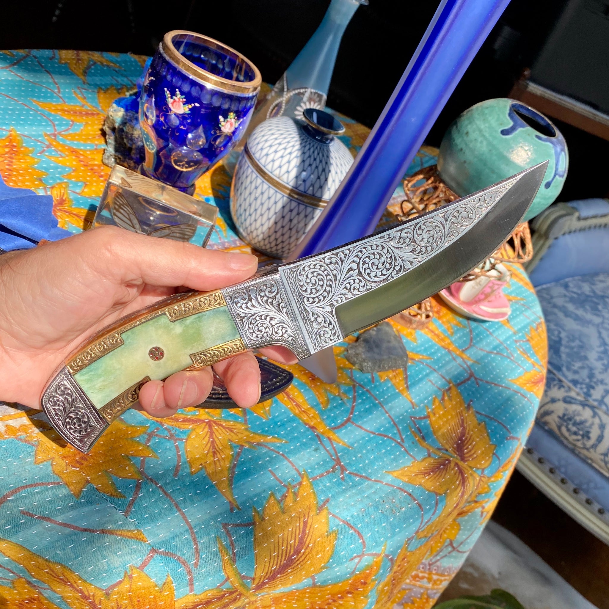Stone handle Hunting Knife, Handmade Knife with Leather Seath